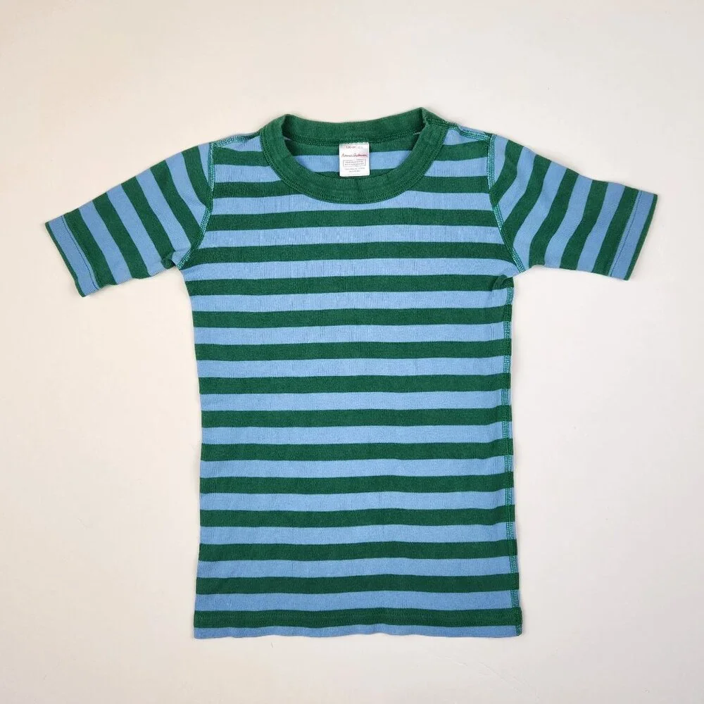 Hanna Andersson Green Blue Stripes Short Sleeve Pajama Shirt 130 cm US 8